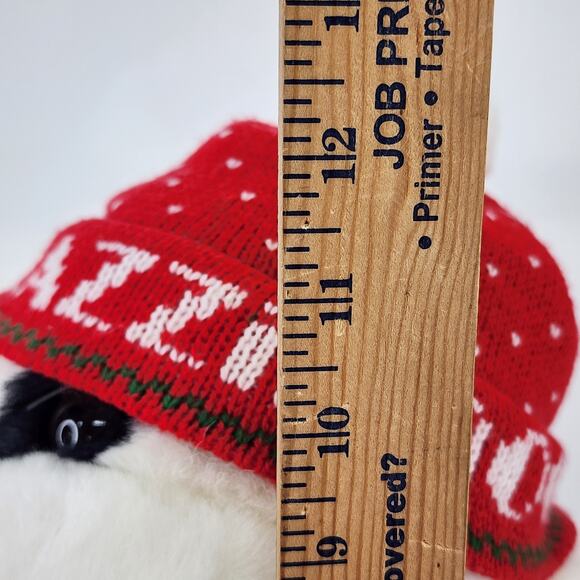 Vtg 1987 LAZZIE DOG White Lazarus Store Christmas Plush Toy Stuffy Red Hat Bow - Picture 8 of 11